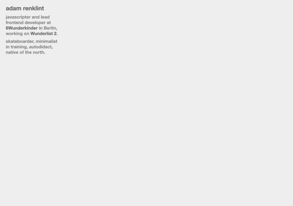 The 2013 design: grey text on a grey background