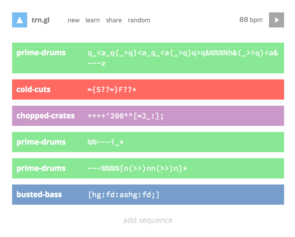 trn.gl, music programming playground screenshot, 2015